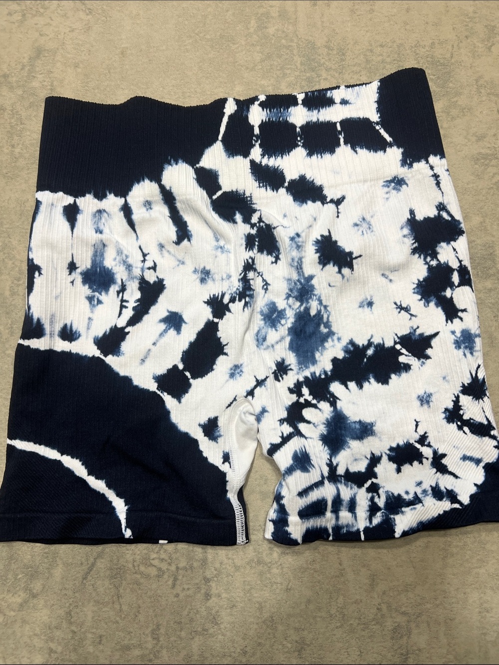 Woman  Tie-Dye Ribbed Bike Shorts - Navy & White